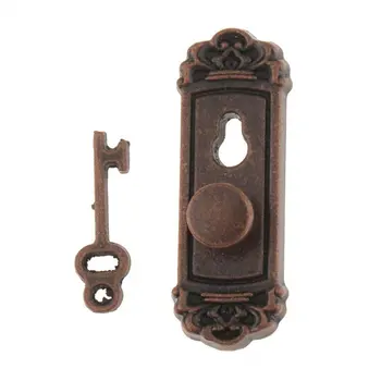 

1:12 Dollhouse Miniature Hardware Vintage Metal Door Knob Lock and Key Set