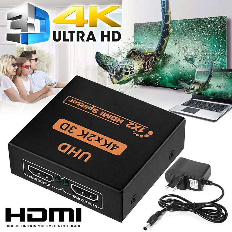 1x2 HDMI Сплиттер v1.4b вид 4K 3D 1080p один вход на два выхода Топ США штекер