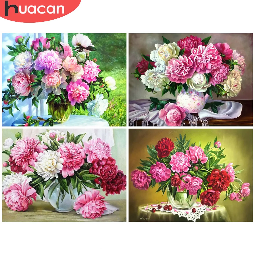 

HUACAN 5d Full Diamond Painting Peony Flowers Embroidery Cross Stitch Kits Household Handmade DIY Home Decoration Crafts