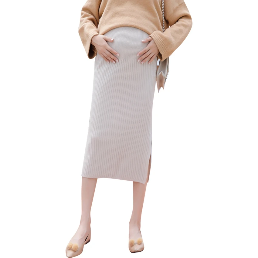 Maternity wear knitted Half body skirt autumn and winter stomach lift bag hip step skirt in the long section of pregnant women w - Цвет: xu