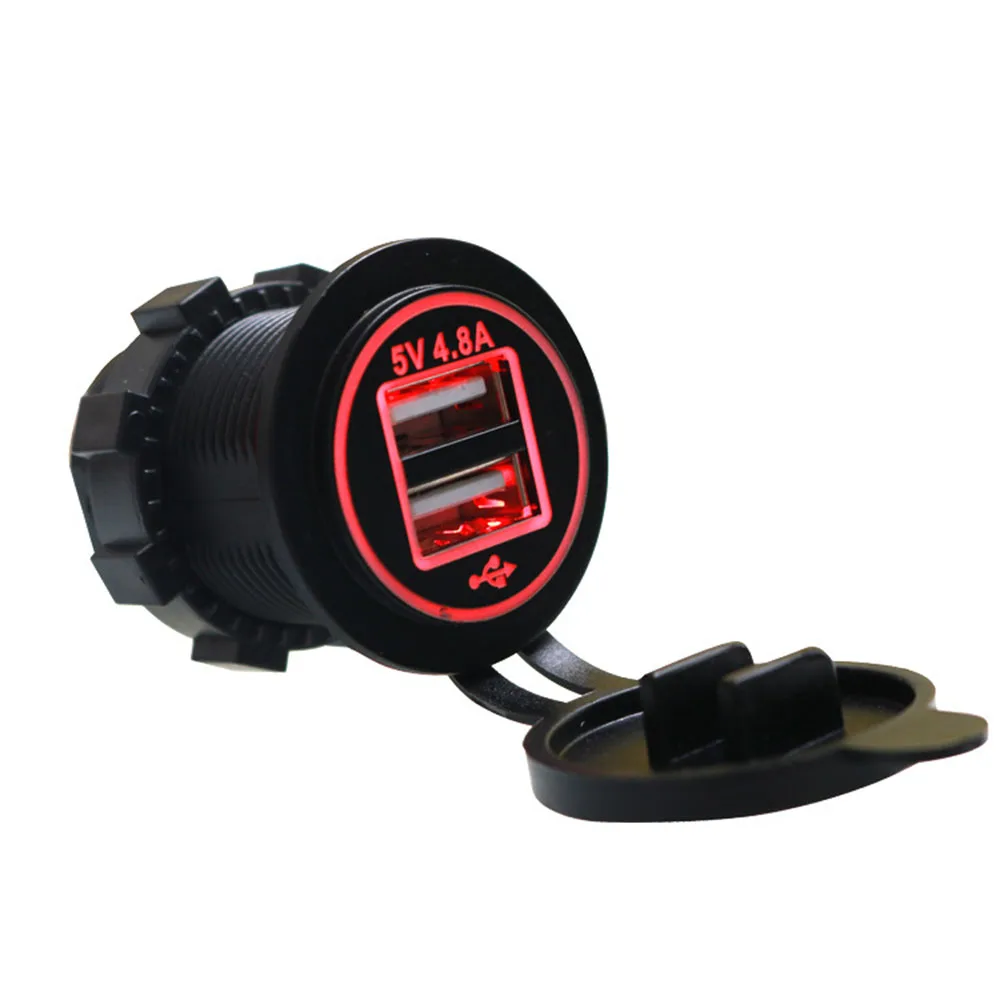 12 V-24 V двойной зарядное устройство USB цифровой Дисплей Авто Мото RV 4.8A автомобиля Зарядное устройство для телефона iPad Планшеты водонепроницаемое автомобильное зарядное устройство - Название цвета: Красный