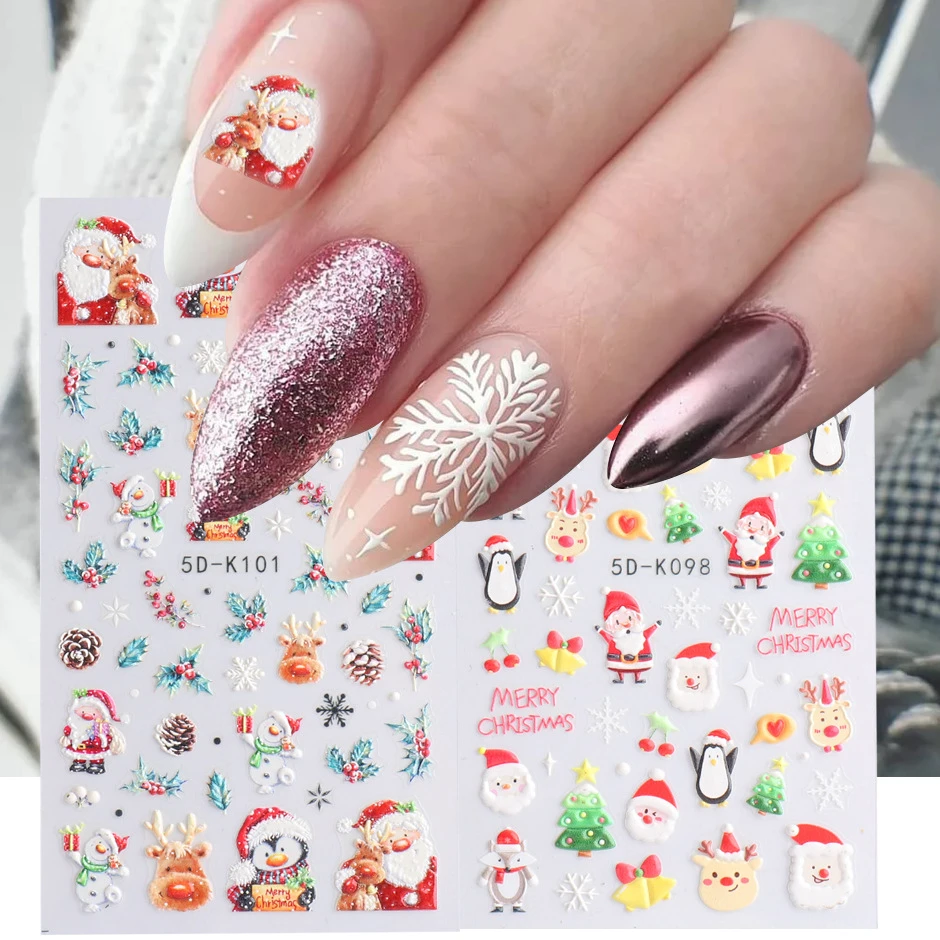 5dエンボス加工されたクリスマスのネイルステッカー 雪の花 サル パン 冬の銀 新年の装飾 Stickers Decals Aliexpress