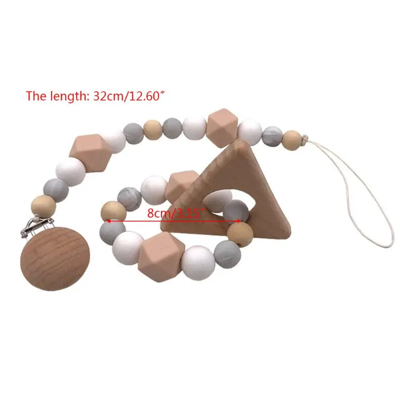 2 Pcs/set Cartoon Baby Silicone Molar Stick Safety Comfort Wood Bracelet Newborn Infants Bite Chew Pacifier Chain
