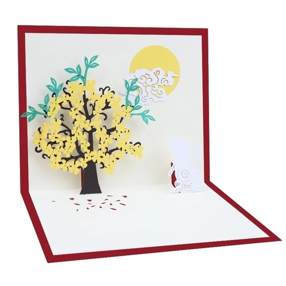 Greeting Cards The Mid-autumn Festival Stereoscopic Greeting Cards Osmanthus Tree Jade Rabbit Creative Handmade Hot Sale