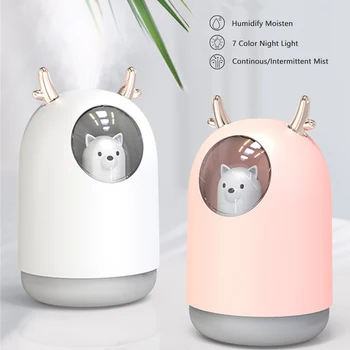 

USB Ultrasonic Mini Air Humidifier 300ml Cute Pet Cool Mist Aroma Air Oil Diffuser Romantic Color LED Night Lamp Humidificador