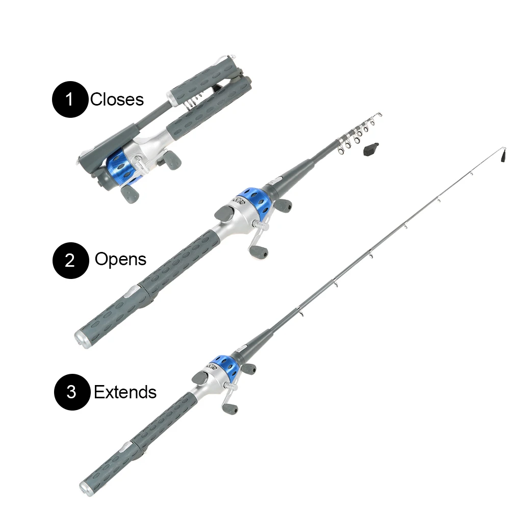 

Hot New 151cm Mini Folding Fishing Rod Reel Combo with Fishing Lures Line Carp Foldable Telescopic Fighing Pole Fishing Rod Lure