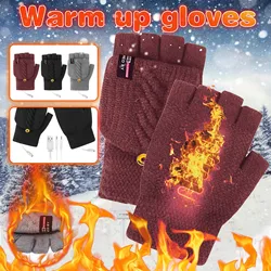 USB Electric Heated Gloves Double-Sided Heating Gloves Mittens Rechargable Waterproof Adjustable Temperature Cycling Skiing