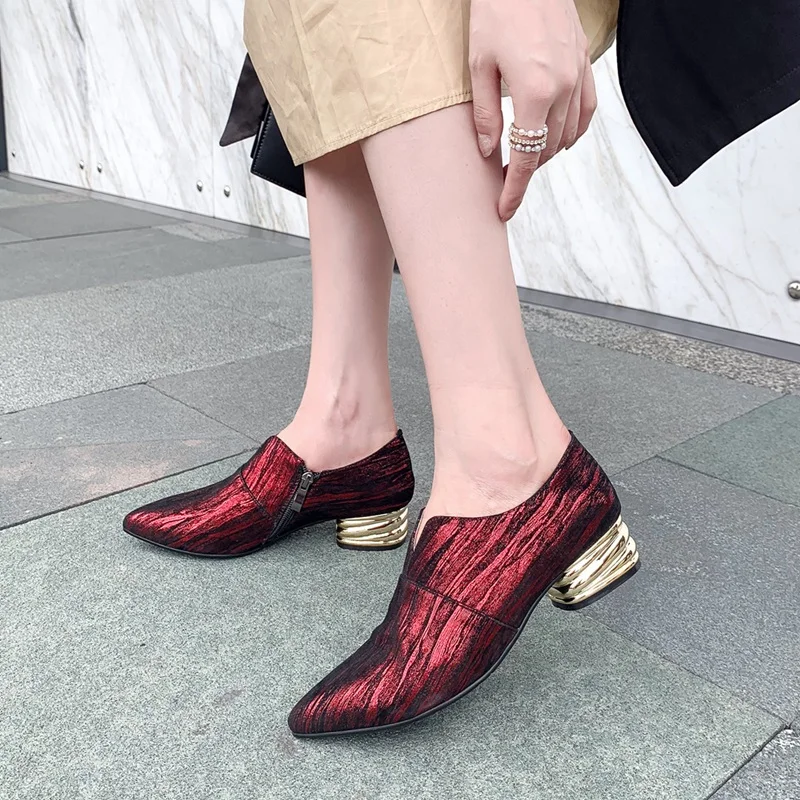 ZVQ/обувь из овечьей кожи в полоску; Модные осенние кожаные женские туфли-лодочки с острым носком; цвет красный, синий; Прямая поставка; Размеры 33-40