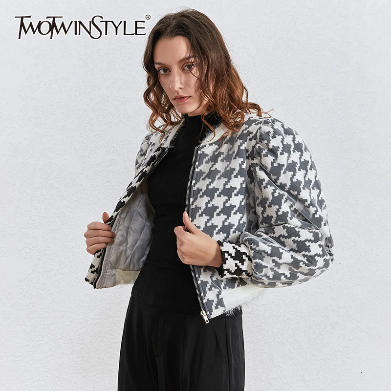 TWOTWINSTYLE Свободные Лоскутные сетчатые женские пальто с круглым вырезом Фонарь