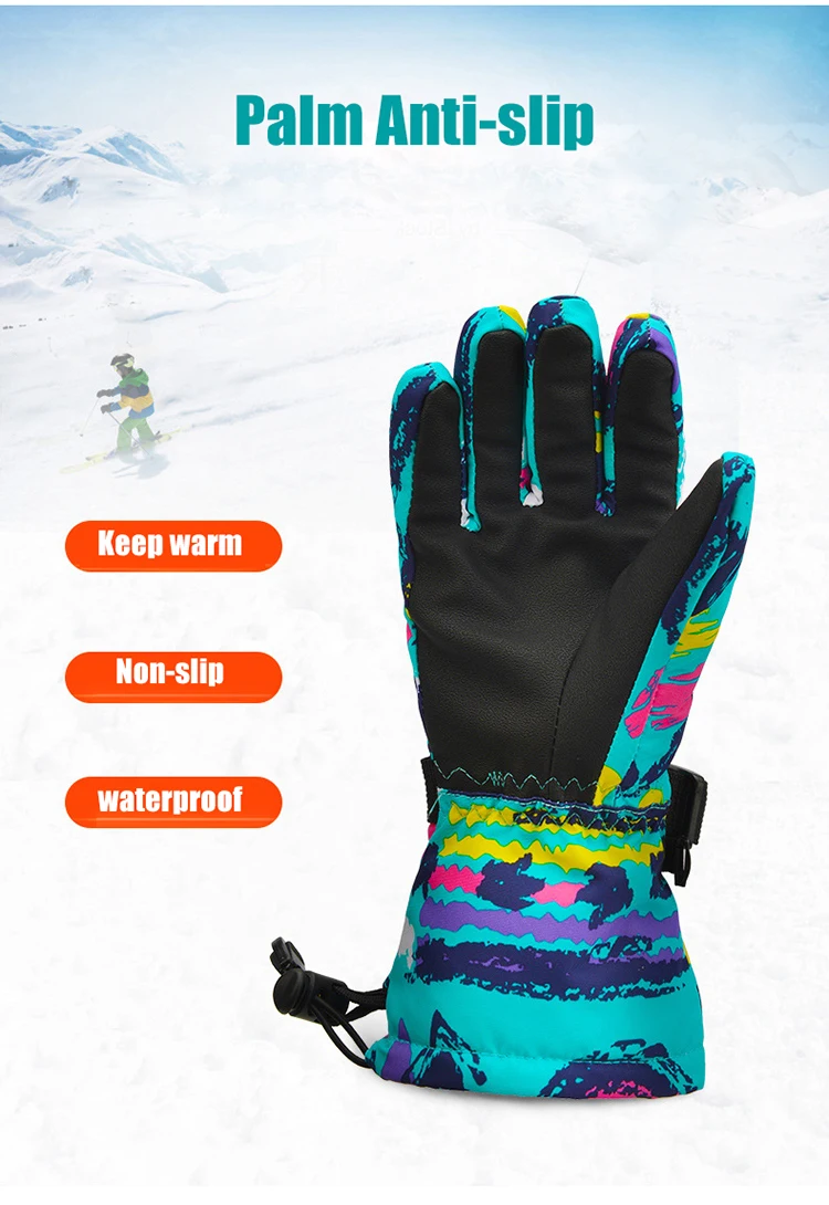 Детский Зимний Теплый для катания на лыжах перчатки красочные напечатанные сноуборд перчатки эластичные длинные наручные хлопковые лыжные перчатки Детские Водонепроницаемые перчатки