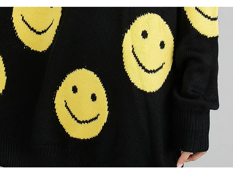 BelineRosa Европейский уличный стиль Big Smile Face Плюс Размер Свитера, Большие Свободные Трикотажные Женские Топы, зима XE000102