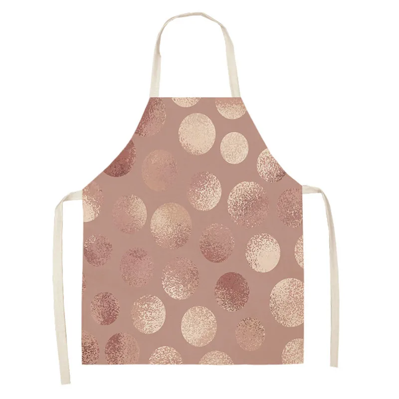 Rose Gold Geometric Printed Kitchen Aprons for Women Man Home Cooking Baking Shop Cleaning Cotton Linen Apron