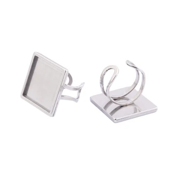 

4pcs Stainless Steel Square 20mm Cabochon Ring Base Bezels Trays Setting Blanks Cameo Diy Jewelry Findings For Rings Making