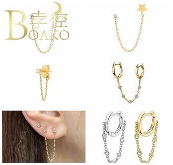 

BOAKO Tassel Chain Earrings For Women Pendientes Mujer Piercing Oreja Earrings Dangle Jewelry Bijoux Femme Серьги #4.6