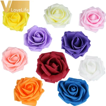 

50/100pcs PE Foam Roses Heads Foam Flowers Silk Artificial Flowers Dried Fakes Roses Bouquet Wedding Christmas Decor For Home