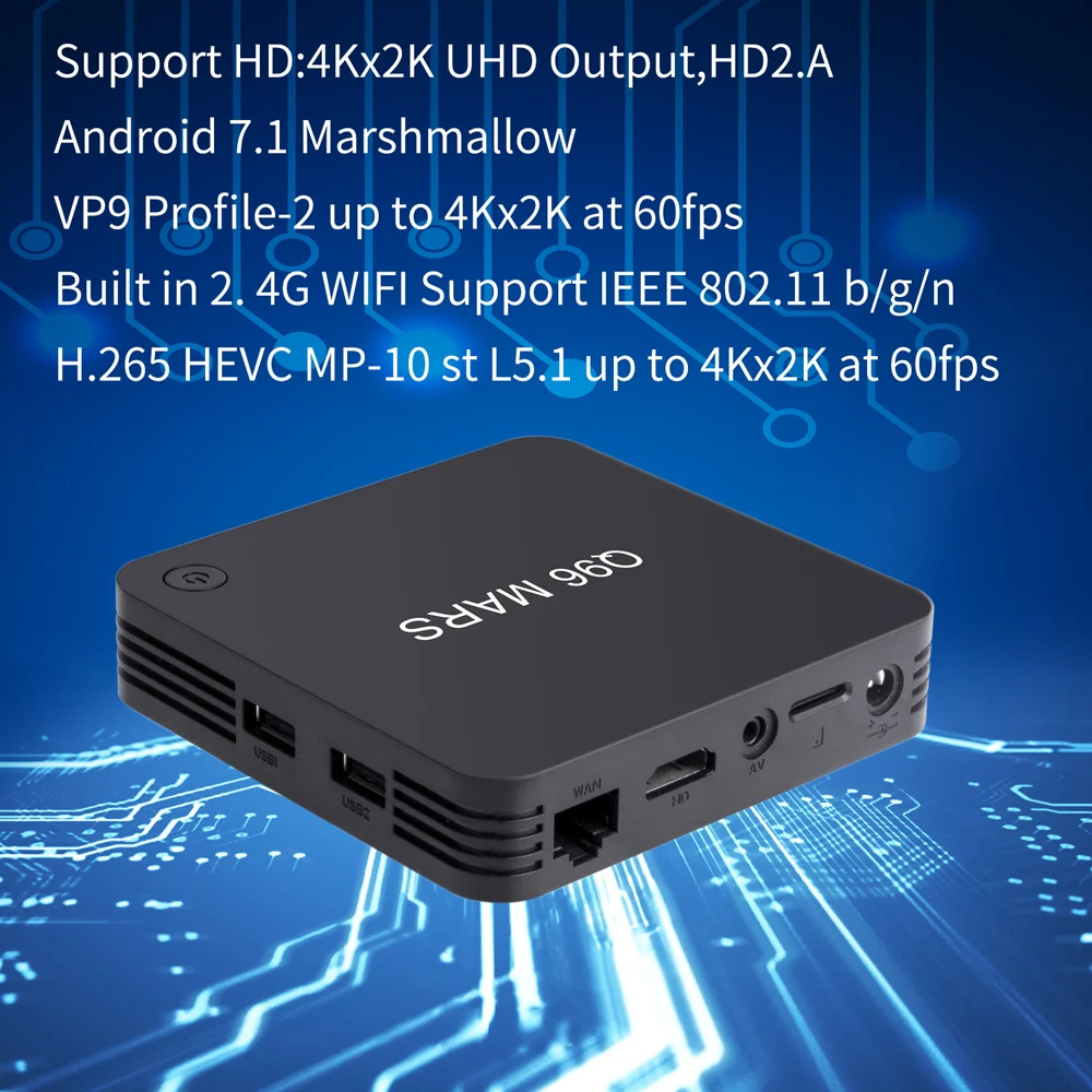 Q96 ТВ приставка MARS Android 7,1 ТВ приставка Amlogic S905W Четырехъядерный 4K VP9 H.265 1 ГБ/8 ГБ 2,4G WiFi 100M LAN HD Смарт медиаплеер