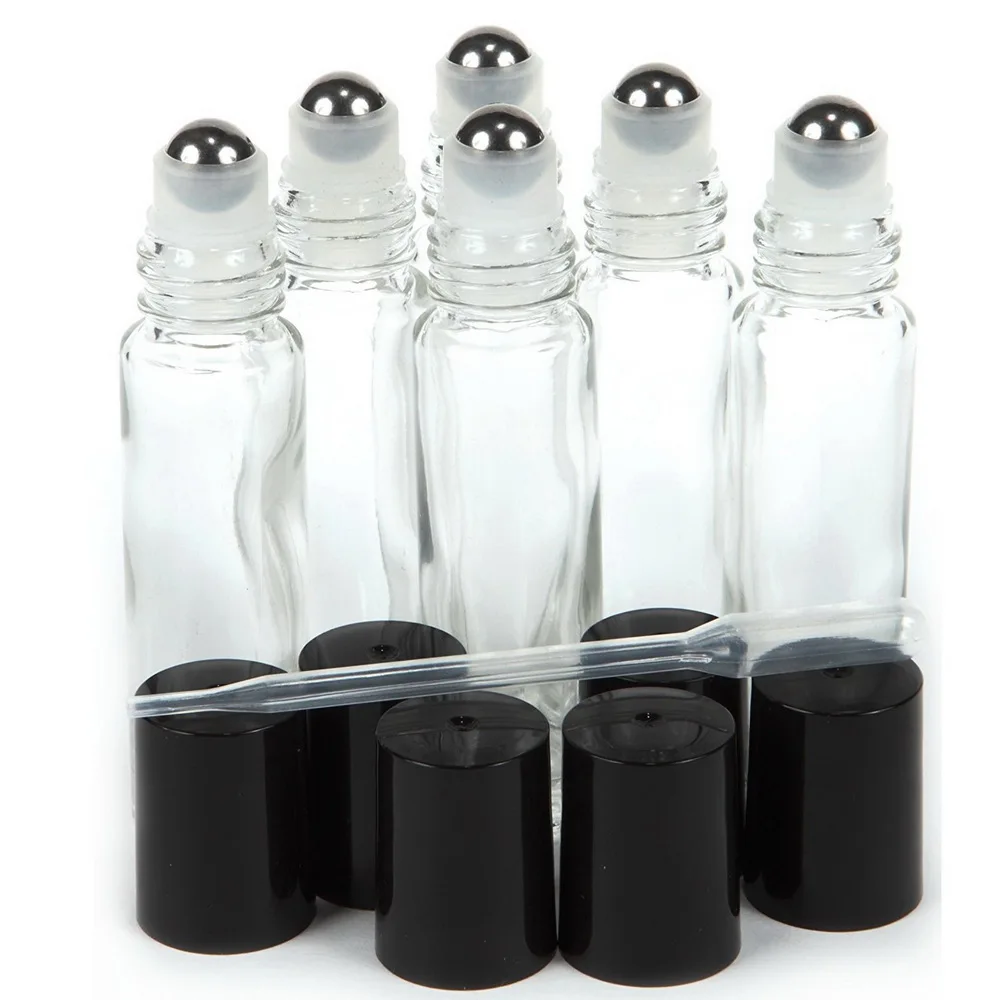 6pcs 10ml Clear Glass Roll On Bottle Empty Portable Refillable Stainless Steel Roller Ball Essential Oil Bottles Perfume 6 pcs advertising clip double ended clothing clips clear plastic sign holder stand price display stainless steel