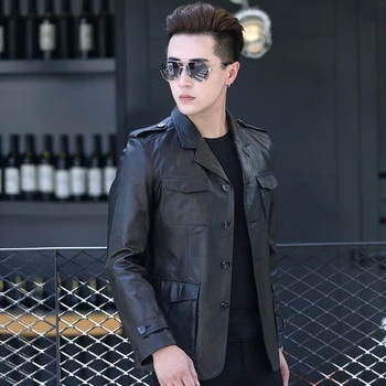 

2020 Real Goatskin Leather Coat Spring Autumn Genuine Leather Jacket Men Blazer Slim Suit Collar windbreaker D-178086