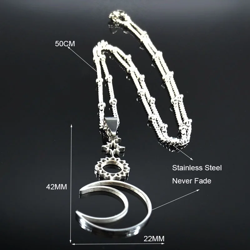 Sun Moon Star Stainless Steel Necklaces Pendants for Women Silver Color Statement Necklace Women Jewelry collar hombre N1123S02