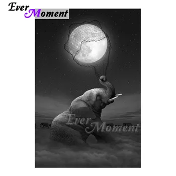 

Ever Moment Diamond Painting Handmade Black and White Elephant Moon DIY Full Square Drill Art Embroidery Home Decoration 3F2314