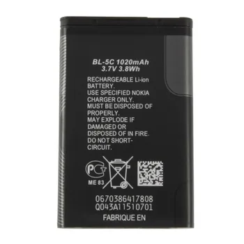 

High Capacity Replacement Black Battery Lithium 1020mAh 3.7V 3.8 wh Battery for Nokia BL-5C Lithium Ion