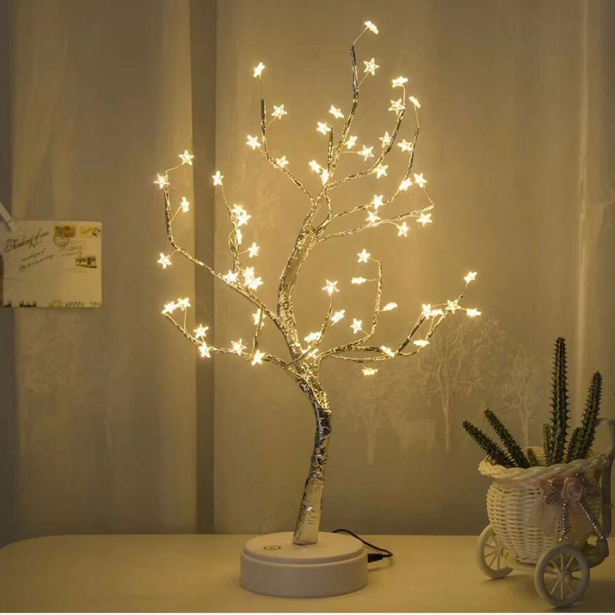 Светодиодный 60 Звездный Настольный светильник для дома, свадьбы, спальни, Ночной светильник, декоративный подарок, теплый белый светильник в форме дерева, настольная лампа, светильник в полоску