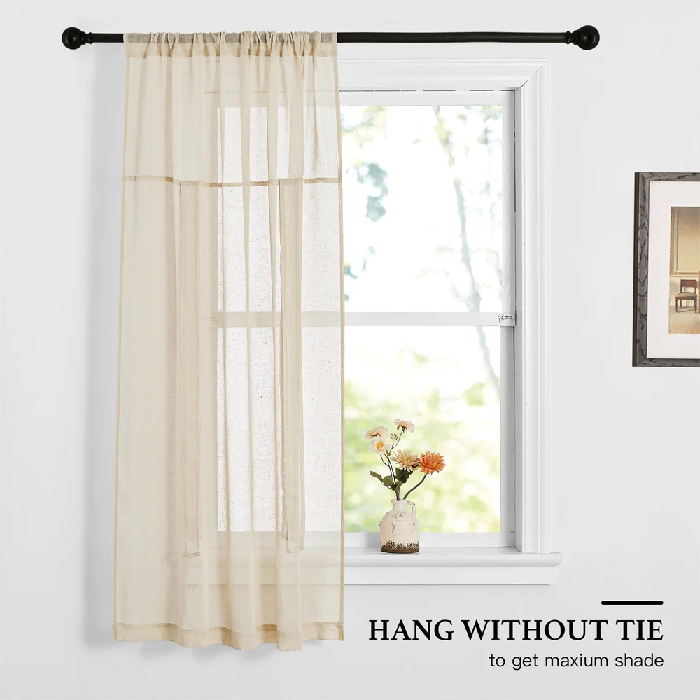 NICETOWN 1PC Tie Up Shade Rod Pocket Sheer Curtain Modern Solid European and American Style for Kitchen Small Window