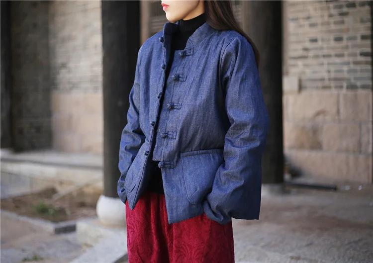 

18 New Small Warm Literature And Art Retro Chinese Style Cowboy Stand Collar Cotton-padded Clothes Cotton Coat