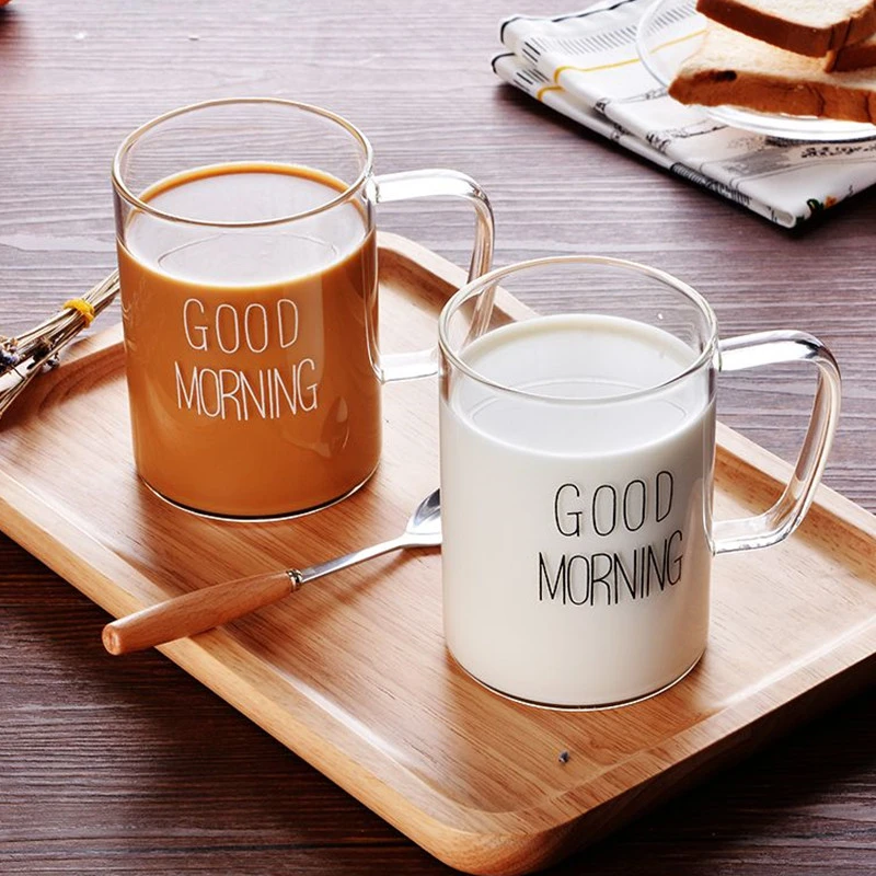 Taza creativa de vidrio para café y leche, taza de desayuno de buenos días,  tazas de cóctel para regalo, 450ml|Tazas| - AliExpress