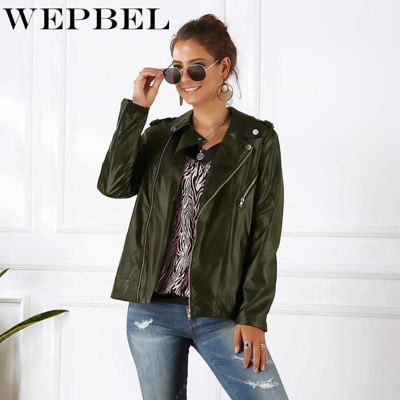 WEPBEL весна осень женские Куртки из искусственной кожи на молнии короткое пальто Женская мода Панк кожаная куртка верхняя одежда