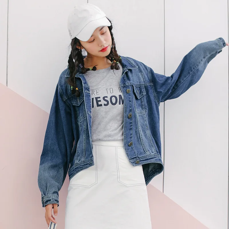 

2019 Spring New Style Cardigan Tops Loose-Fit INS College Style Korean-style Jeans Coat Women's