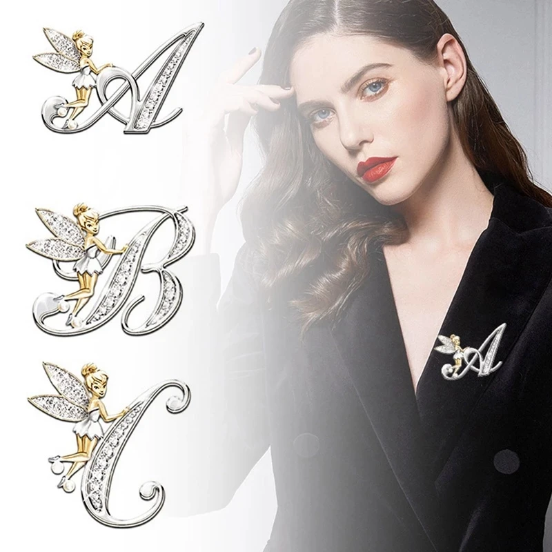 

Metal Crystal Brooch Pin For Women Girls 26 Letters Flower Fairy Brooches Lovely Fairy Wing Brooch Pins Jewelry