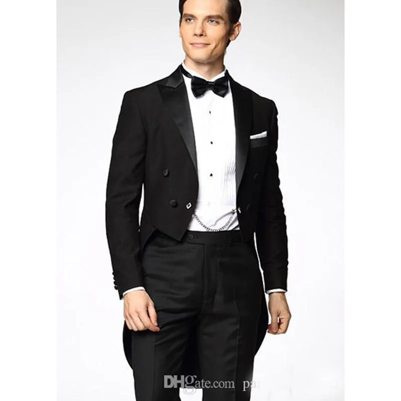 

New Morning Black Mens Tailcoats Peaked Lapel Wedding Suits For Men Formal Men Suit Slim Fit For Wedding Groomsmen Suits Jacket