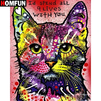 

HOMFUN "Color cat text" Diamond Painting 5D Full Square/Round Drill Home Decor DIY Diamond Embroidery Cross Stitch A27310