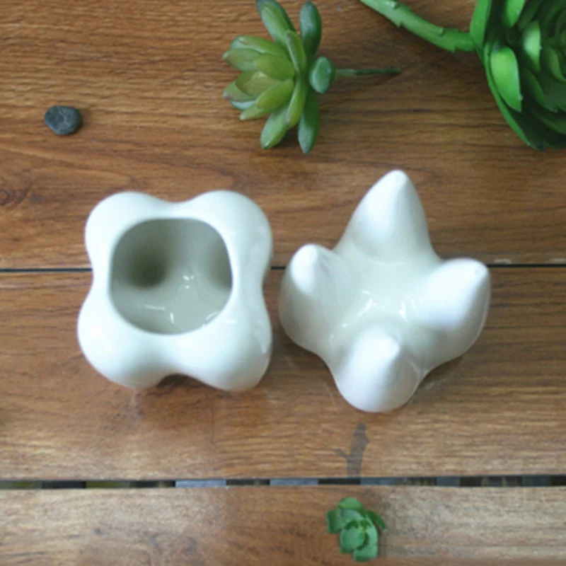 Desktop decoration white ceramic pen holder succulent potted flower pot cute white teeth ceramic flower potT