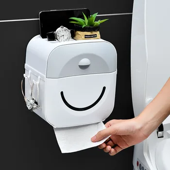 

Smiley Tissue Box Cute Wall-Mounted Toilet Paper Shelf Bed And Breakfast Roll Paper Tray Press Type Storage Box Hook