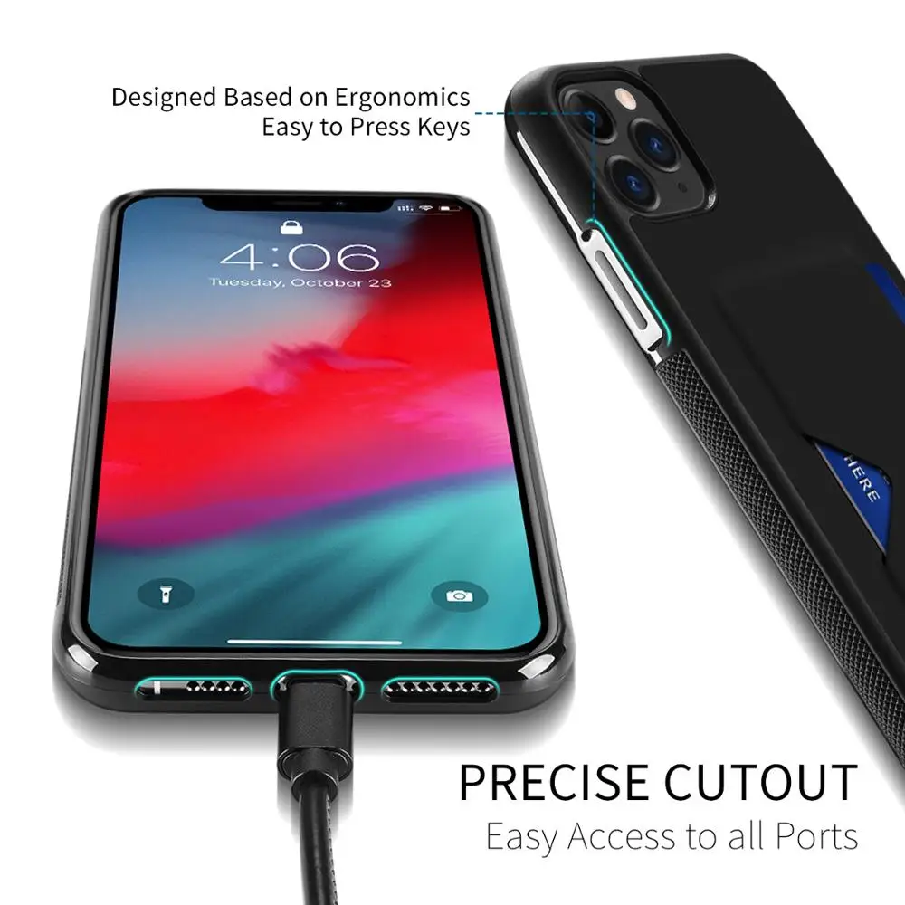 Чехол с карманом для карт iPhone 11 Pro Max 2019 из ТПУ мягкий кошелек держатель задняя