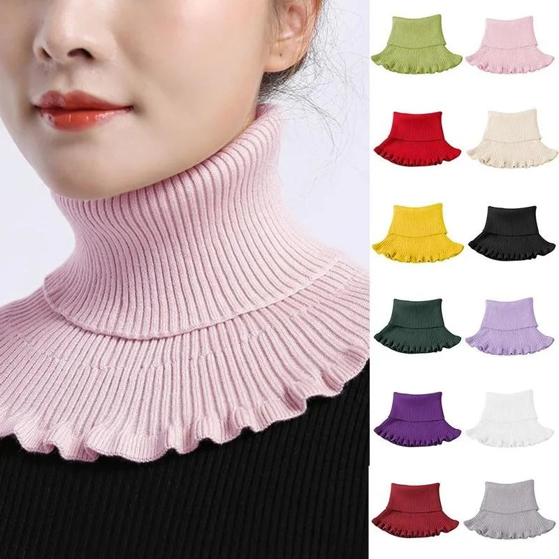 Knitted Fake Collar Scarf With Wooden Ears Women Turtleneck Knitted False Fake Collar Detachable Scarf Winter