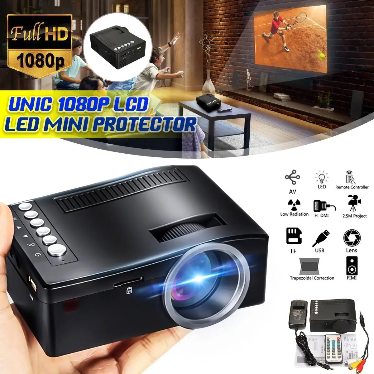  Mini portátil de cine en casa con cable LED Mini proyector HD 1080P HD VGA USB HDMI proyector Beame