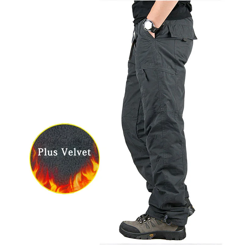 Зимние теплые брюки карго мужские утепленные флисовые военные брюки мужские плюс бархатные повседневные армейские брюки для мужчин спортивные штаны