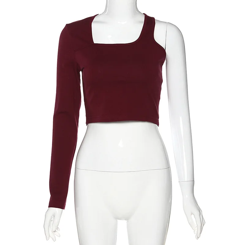 

Women's One-Sleeve Sleeve Square Collar Slim Big Temperament T-shirt Women 2020 Spring Summer Hot New