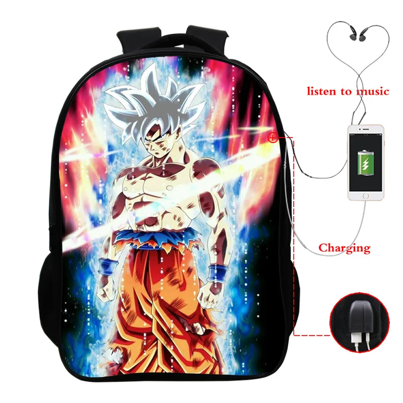 Горячая аниме Dragon Ball USB зарядка Рюкзак Супер Saiyan Torankusu Goku сумка для школы рюкзак для мужчин подростков книга Mochila - Цвет: photo colour