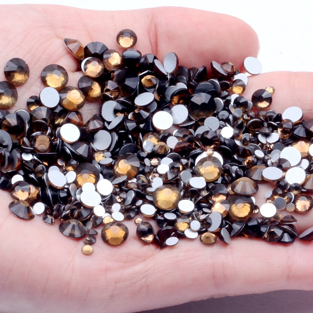 

High Quality ss3-ss34 Smoked Topaz Flat Back Rhinestones Nail Art Glue On Non Hot Fix Crystals