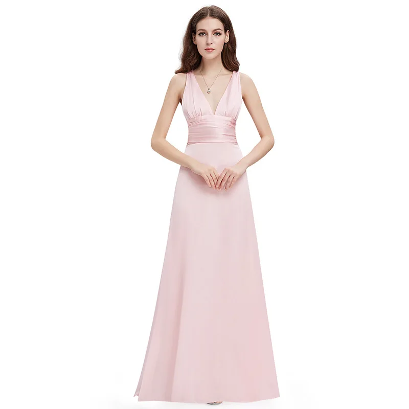 

2019 Europe And America Spring AliExpress New Style Elegant Solid Color Long V-neck off-Shoulder Formal Dress