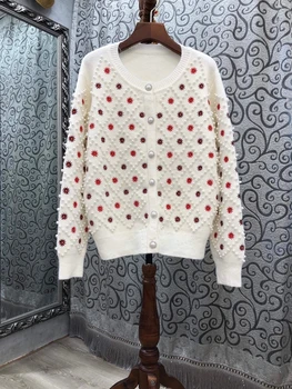 

2020 Early Autumn New Women's round Neck Heavy Industry Beaded Stitching Printed Pattern Long-Sleeve Knitwear 807