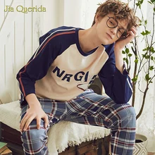 Pajama Men 100% Sping Fall Pyjamas Men 2020 New High Quality Men Nightwear Plaid Bottoms Letter Printing Men's 2 Piece Home Suit Pajama Men 100% Sping Fall Pyjamas Men 2020 New High Quality Men Nightwear Plaid Bottoms Letter Printing Men's 2 Piece Home Suit