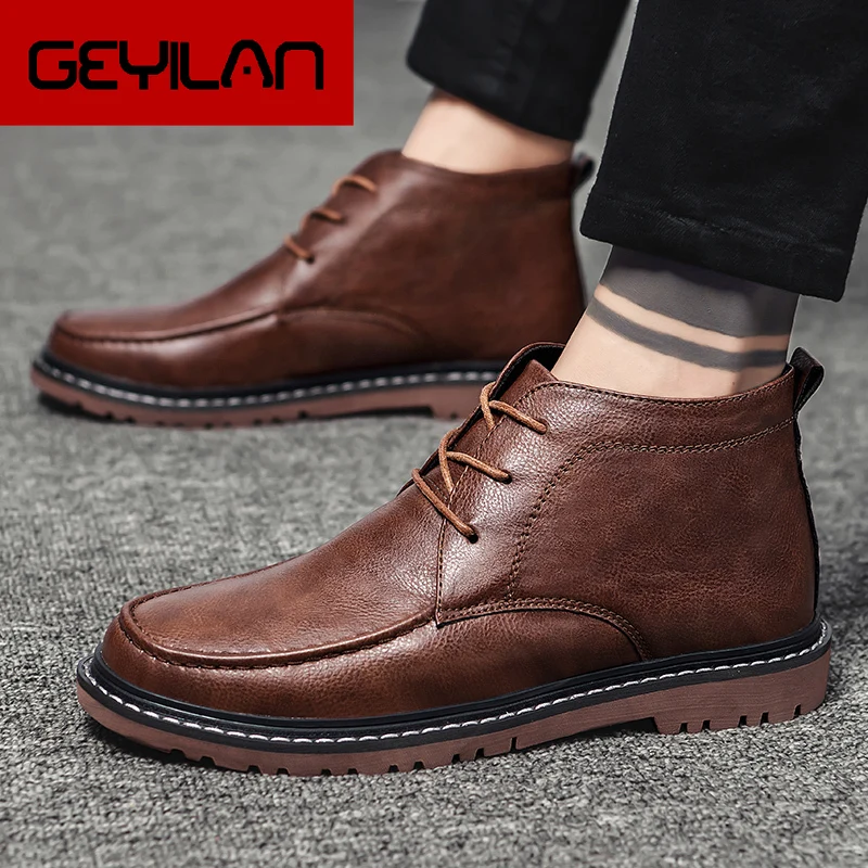 

New High Quality Classic Leather High Top Business Work Shoes Lace-Up British Style Designer Shoes Dress Men Oxfords Shoes Male
