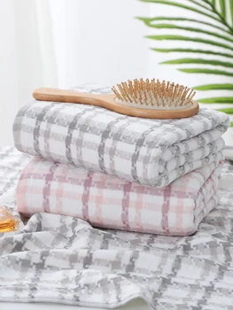 

Japanese Plaid Adults Gauze Bath Towels Pink Absorbent Bath Towels Simple Couple Asciugamani Japanese Household Products MM60YJ
