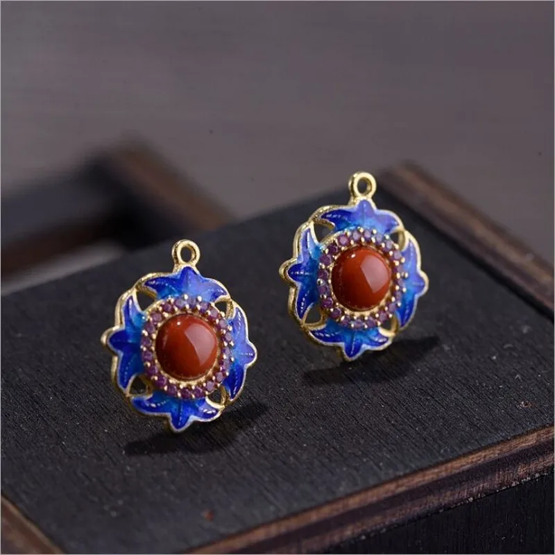 Новинка S925 серебряные ювелирные изделия Женская мода сжигающие синие Южно-красные серьги-гвоздики женские серебряные серьги