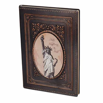 

Retro Blank Inside Page Notepad Hardcover Leather Book A5 Embossed Eiffel Tower/Louvre/Statue of Liberty Notebook PU